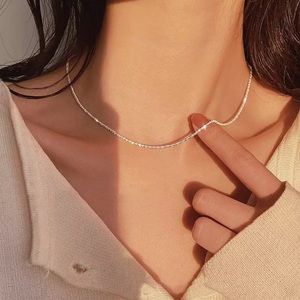Anthropologie 925 Silver Sparkling Chain Choker Necklace